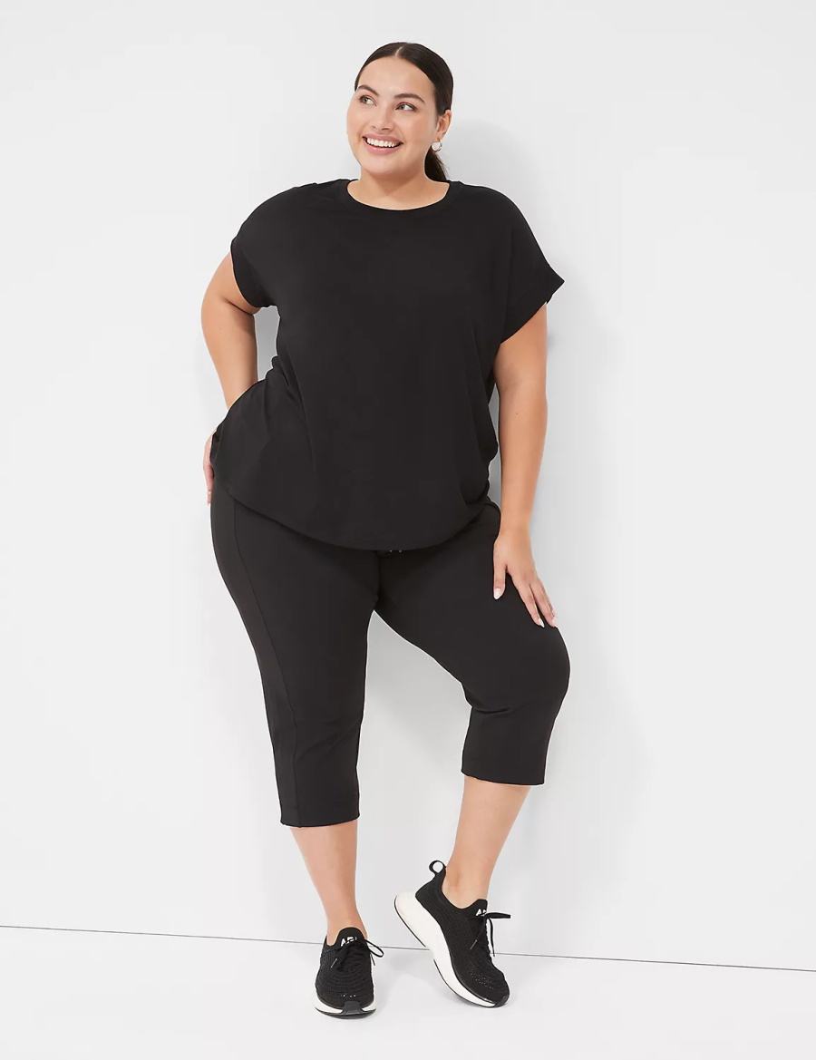 Lane Bryant LIVI Soft Crew-Neck Recycled Tee T-shirts Dames Zwart | UZN3640QR