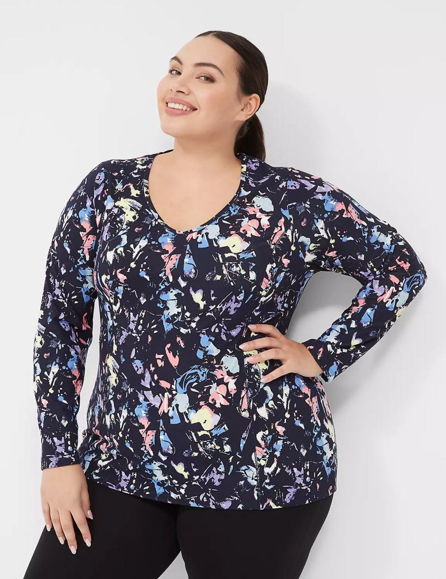 Lane Bryant LIVI Soft Long-Sleeve Recycled Tee T-shirts Dames Zwart Gekleurd | KVG131GP