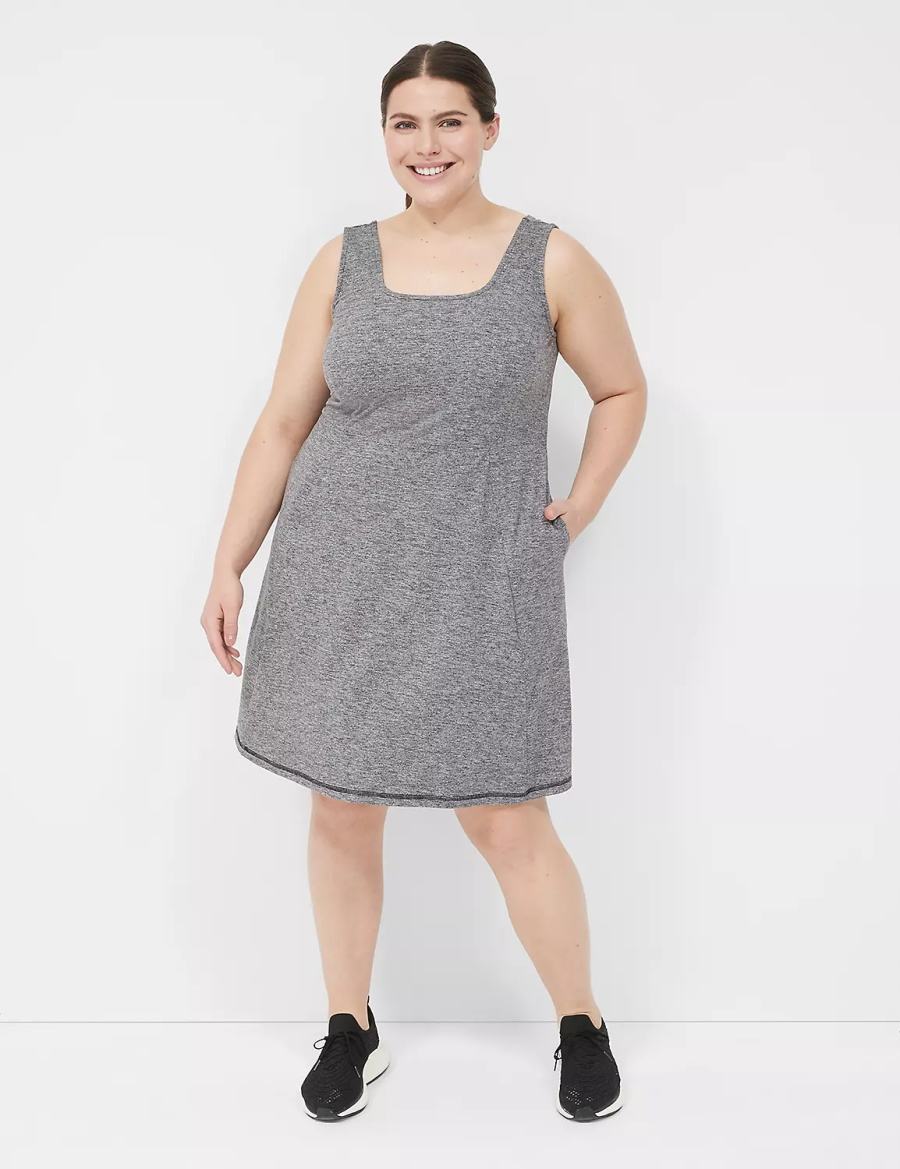 Lane Bryant LIVI Square-Neck Recycled LIVI Soft Casual Jurk Dames Zwart Wit | QMN705AJ