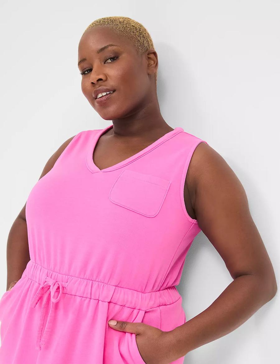 Lane Bryant LIVI V-Neck French Terry Casual Jurk Dames Roze | YWR2080OF