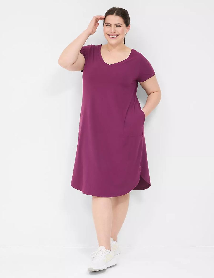 Lane Bryant LIVI V-Neck Recycled LIVI Soft Macrame-Back Casual Jurk Dames Donkerpaars | LKC4549KG