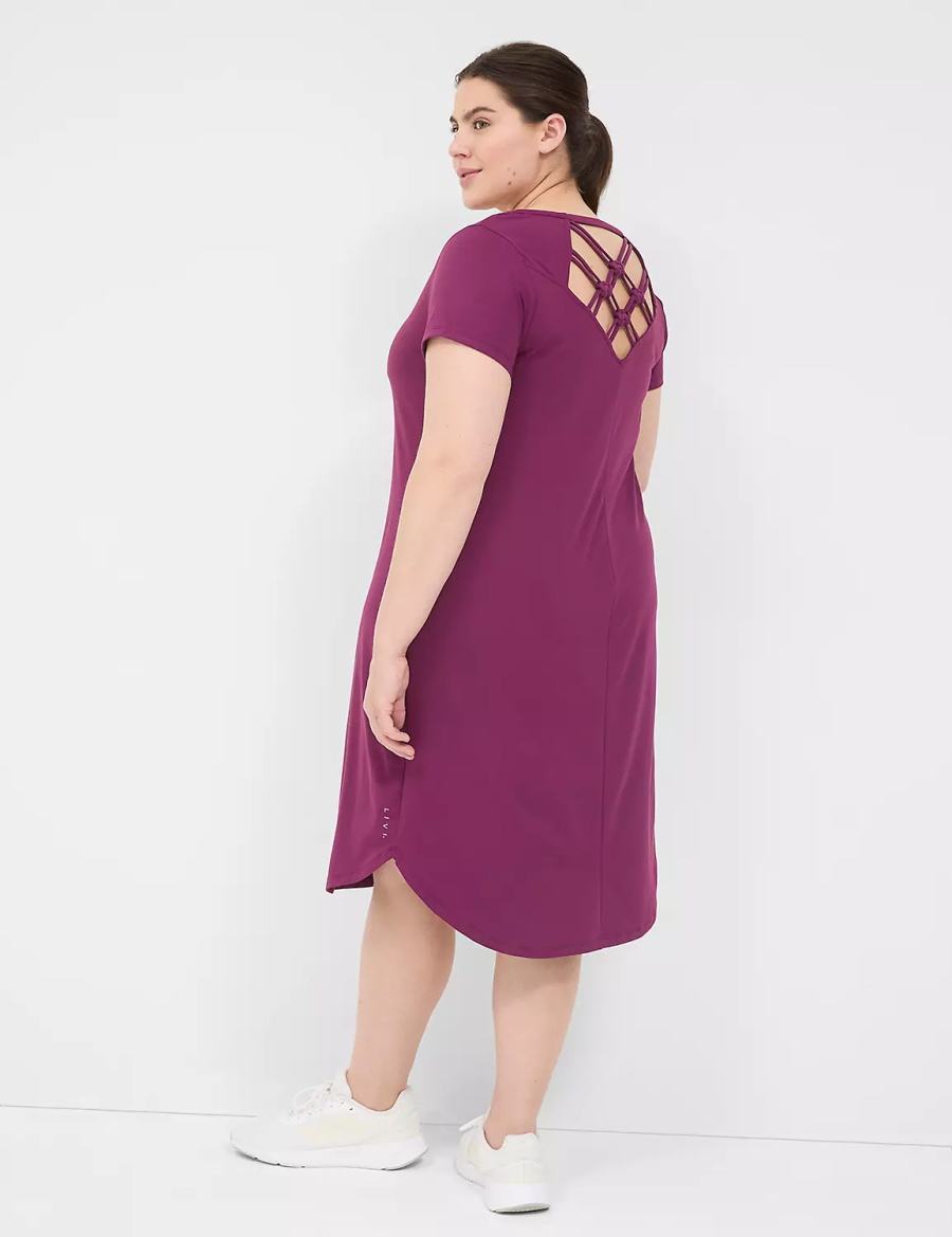 Lane Bryant LIVI V-Neck Recycled LIVI Soft Macrame-Back Casual Jurk Dames Donkerpaars | LKC4549KG