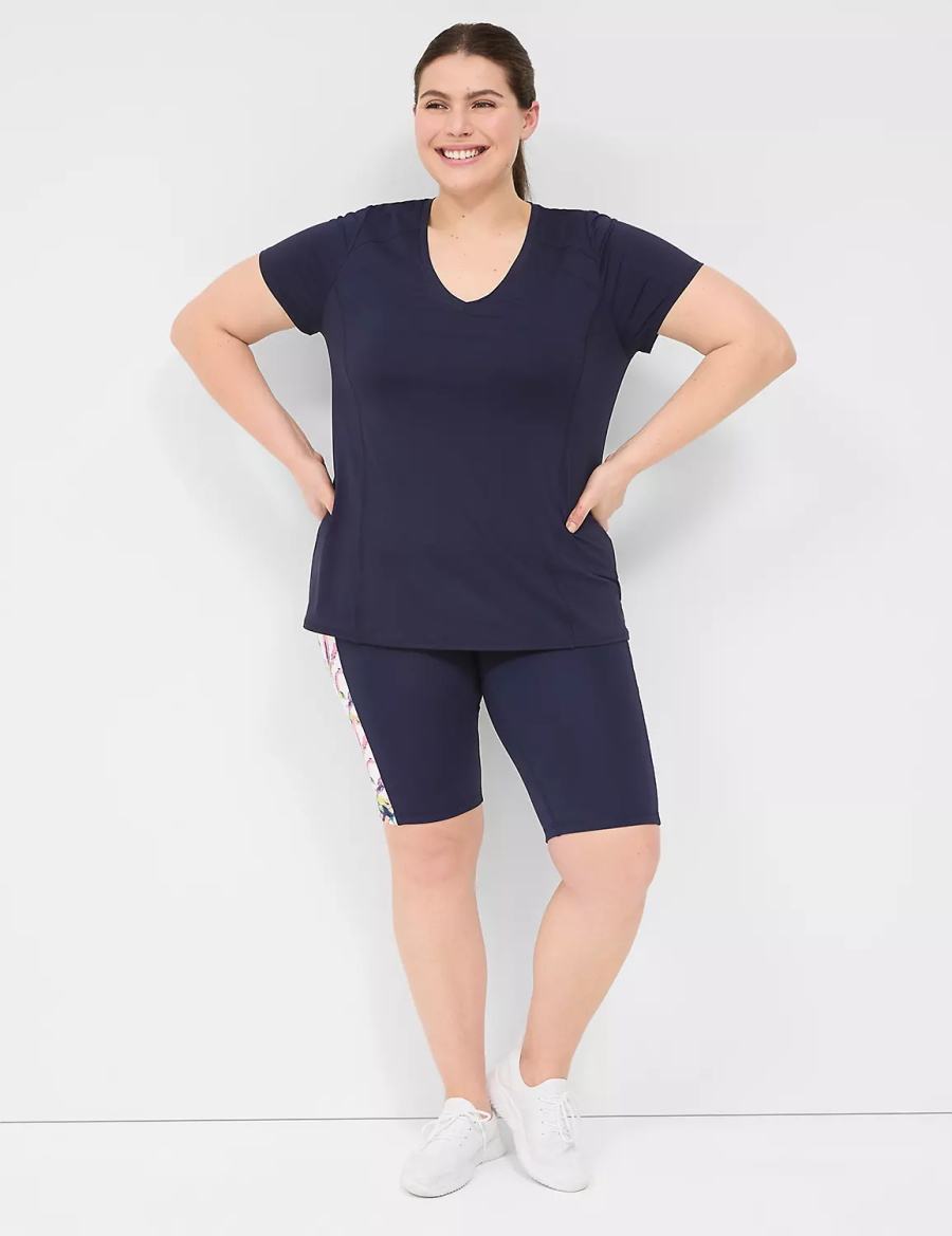 Lane Bryant LIVI Wicking V-Neck Performance Tee T-shirts Dames Donkerblauw | CTC4964SS