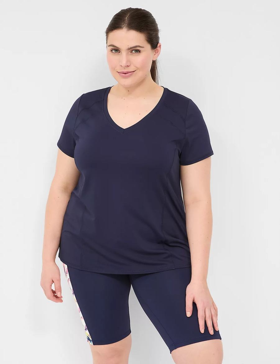 Lane Bryant LIVI Wicking V-Neck Performance Tee T-shirts Dames Donkerblauw | CTC4964SS