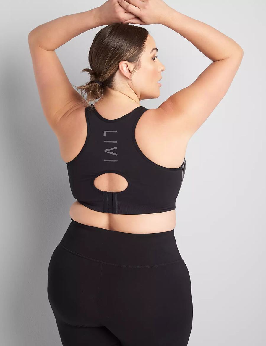 Lane Bryant LIVI Wireless Medium-Impact Seamless Sport BH Dames Zwart | SVJ295RI