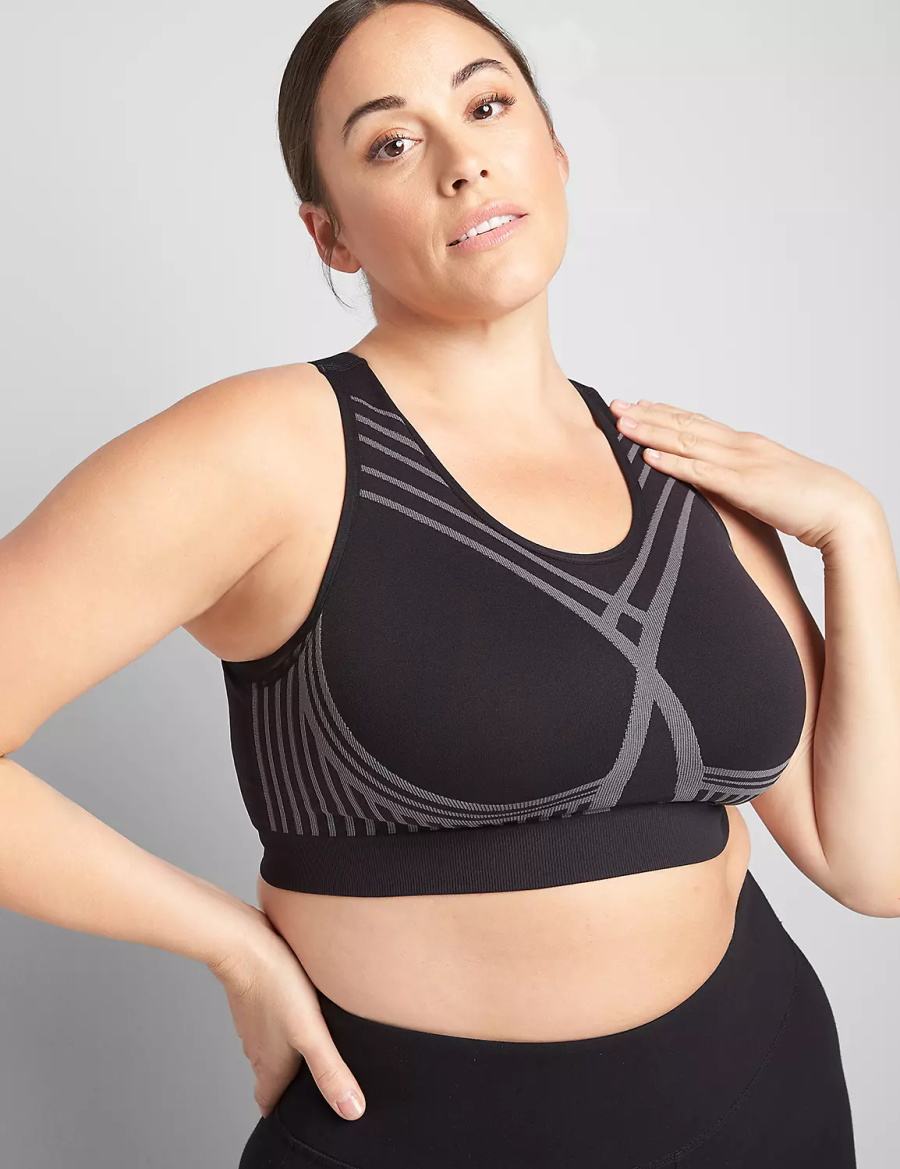 Lane Bryant LIVI Wireless Medium-Impact Seamless Sport BH Dames Zwart | SVJ295RI