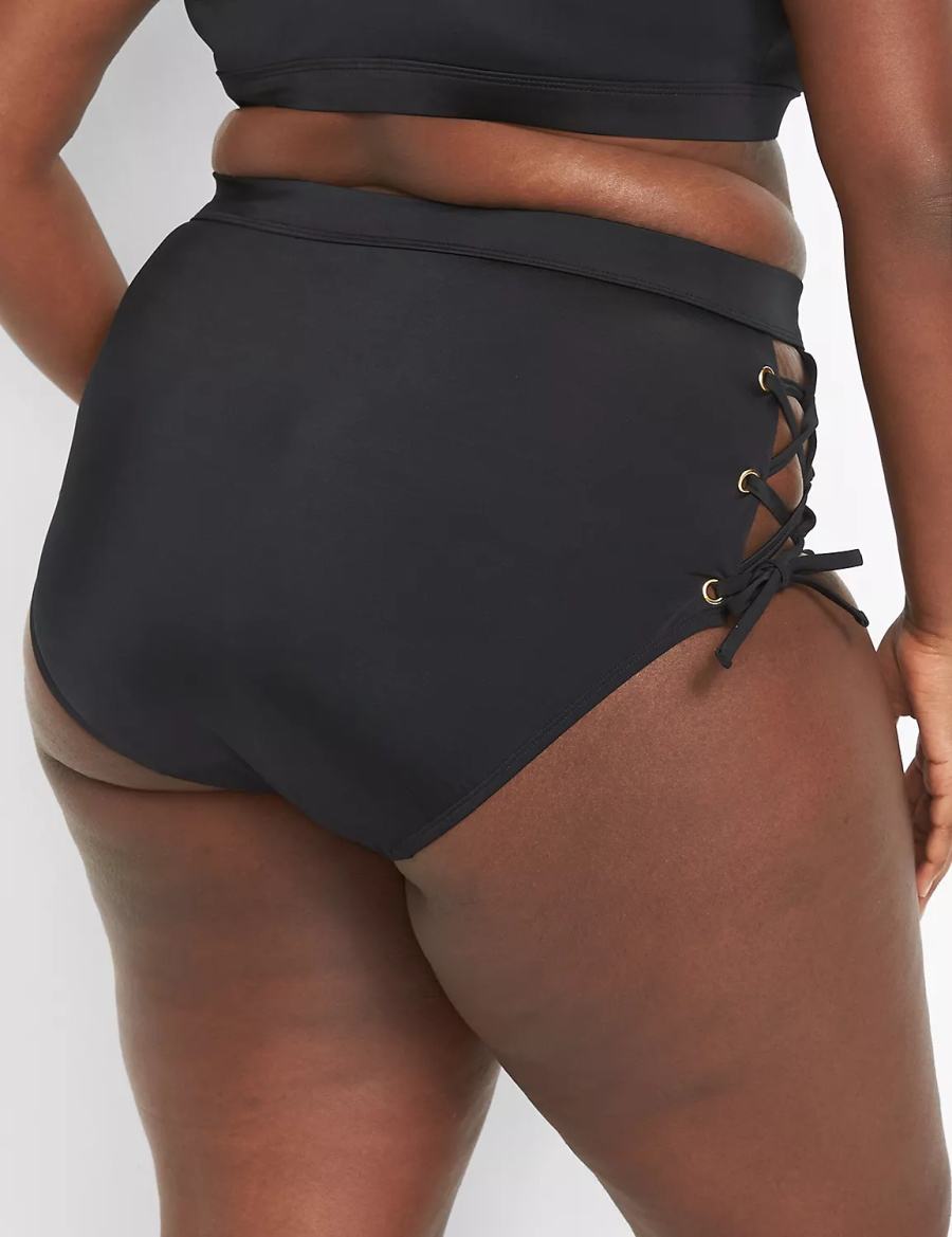 Lane Bryant Lace-Up High-Waist Swim Slips Dames Zwart | UUR4991BZ