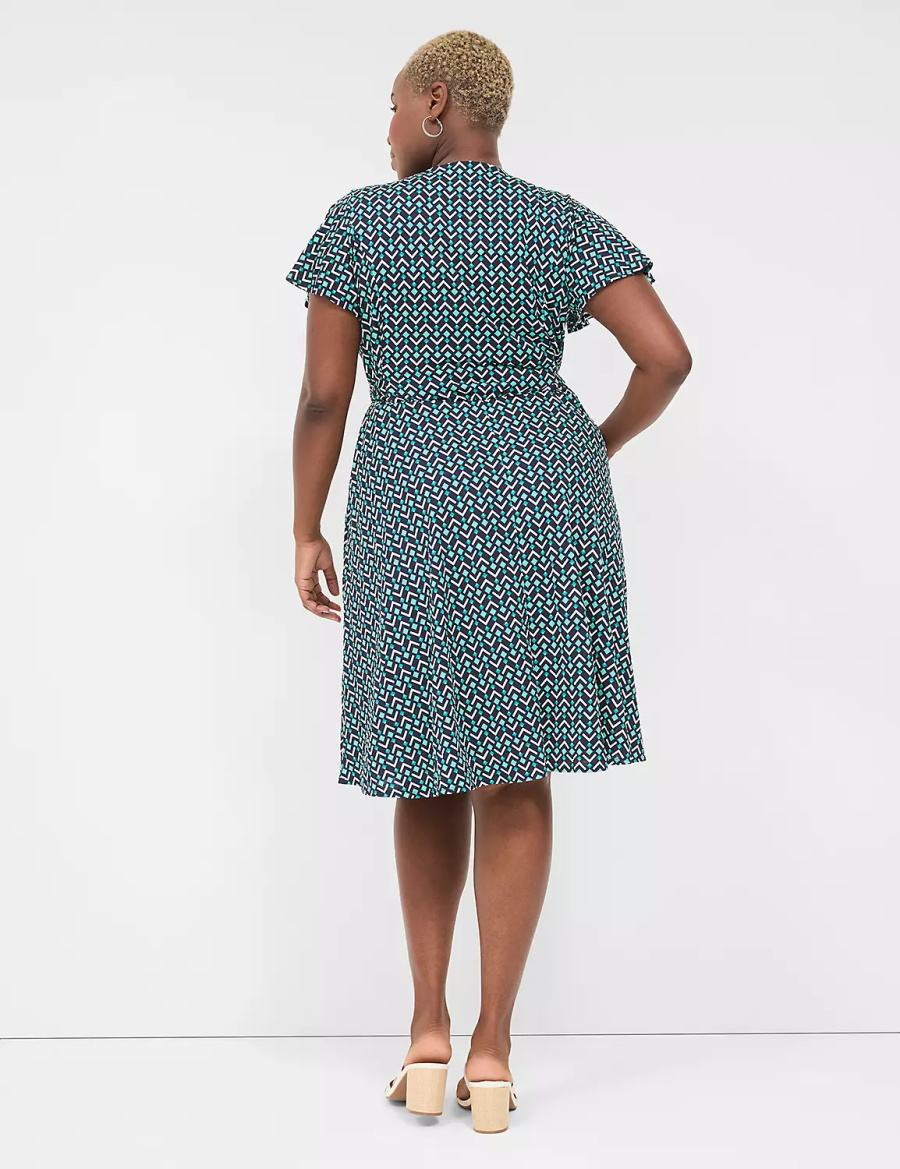 Lane Bryant Lena Surplice-Neck Gebreide Jurk Dames Turquoise Donkerblauw | YZH4750NH