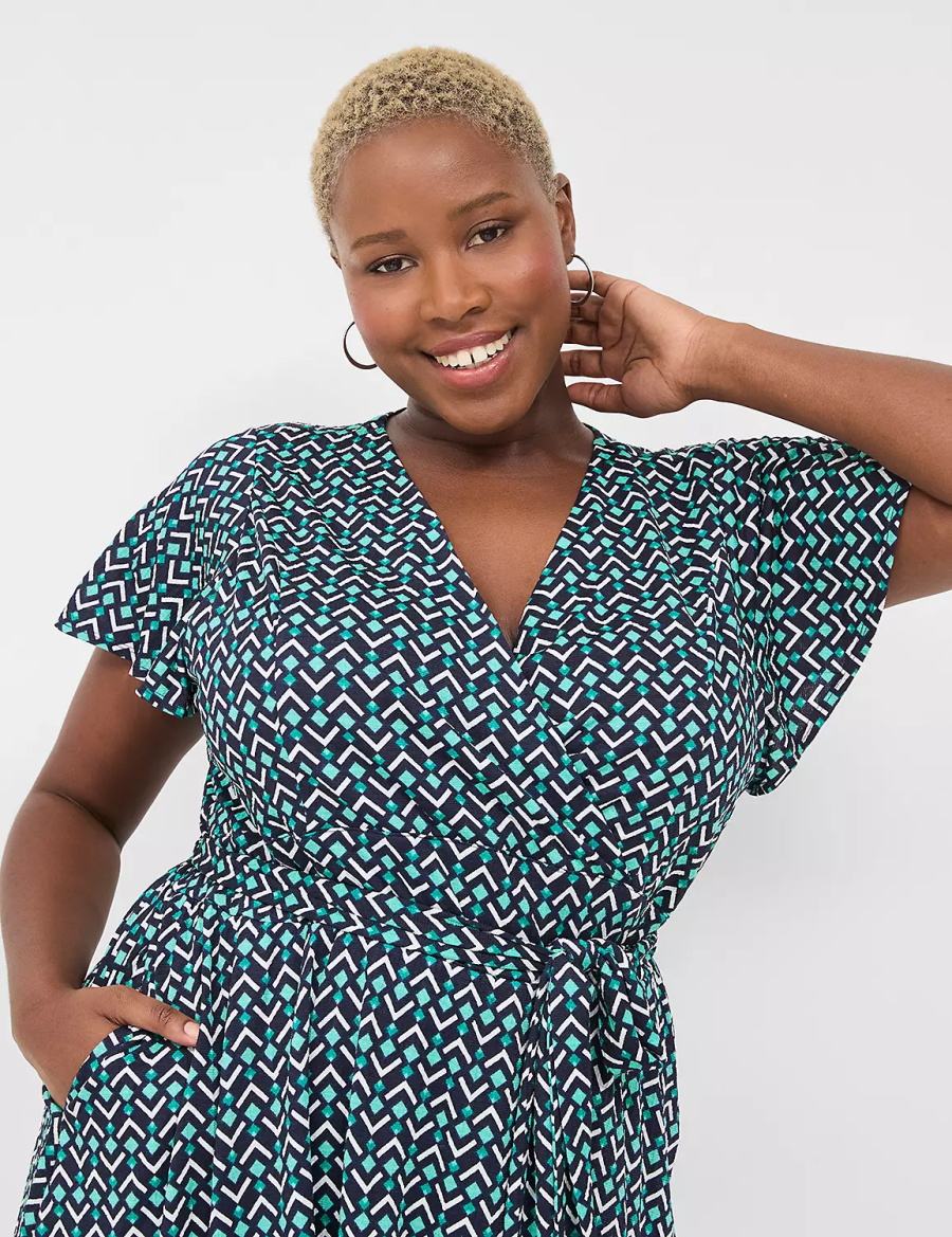 Lane Bryant Lena Surplice-Neck Gebreide Jurk Dames Turquoise Donkerblauw | YZH4750NH