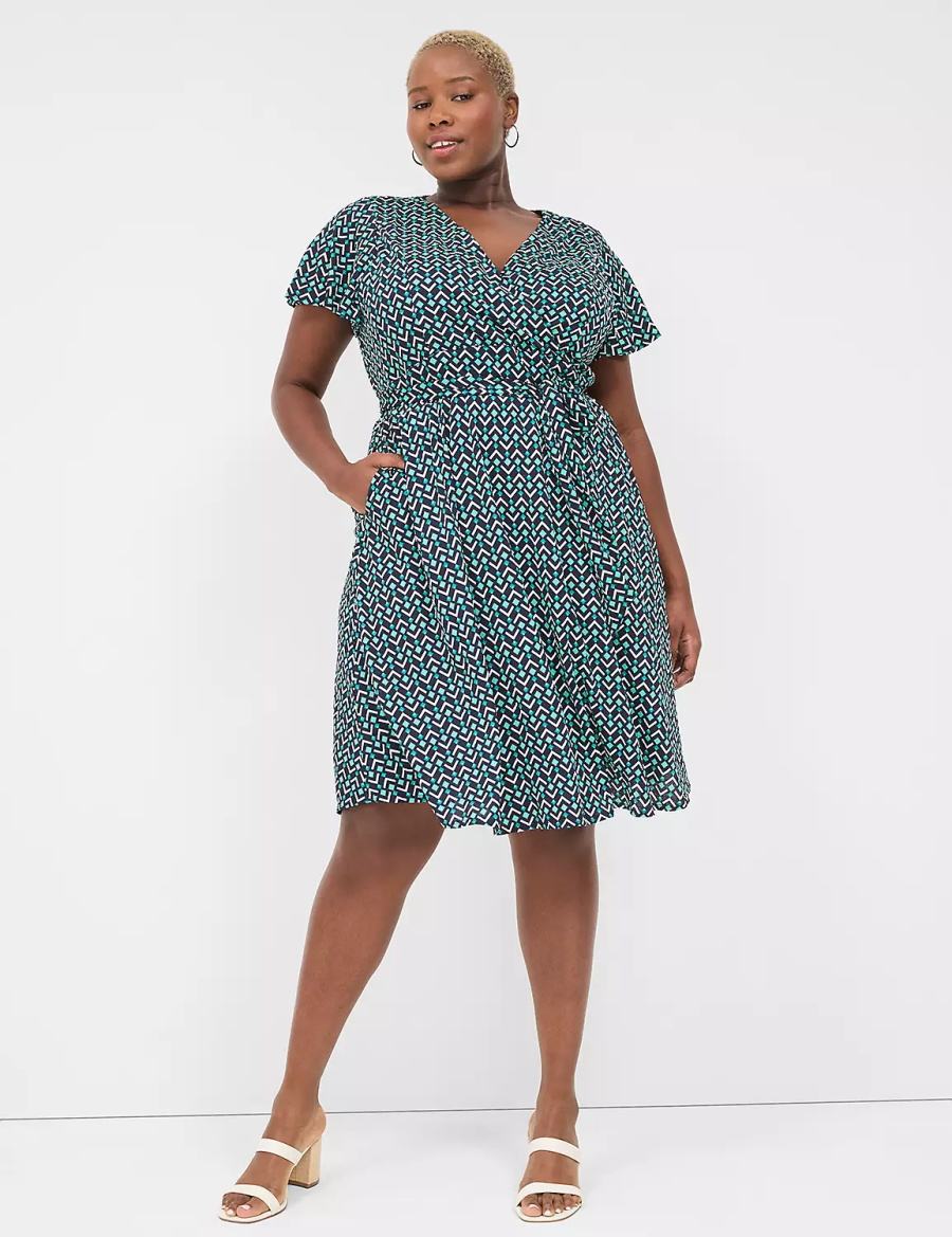 Lane Bryant Lena Surplice-Neck Gebreide Jurk Dames Turquoise Donkerblauw | YZH4750NH