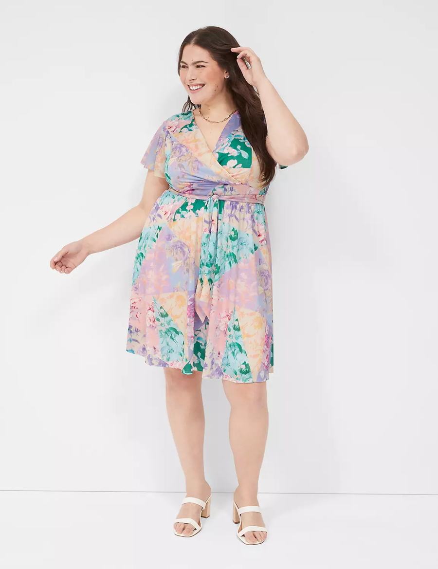 Lane Bryant Lena Surplice-Neck Gebreide Jurk Dames Gekleurd | GCC877MX