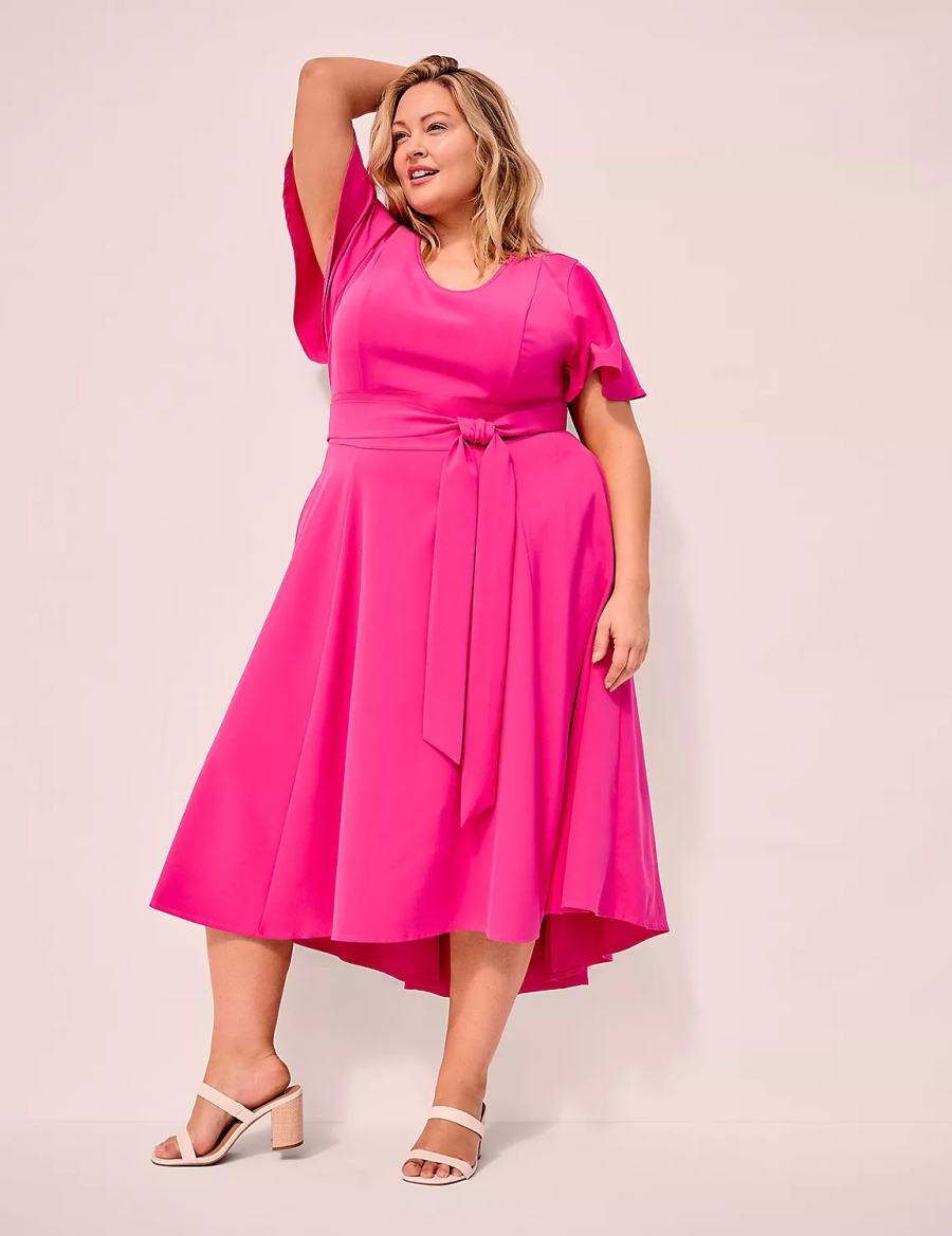 Lane Bryant Lena V-Neck High-Low Midi-jurk Dames Roze | SJE4267PF