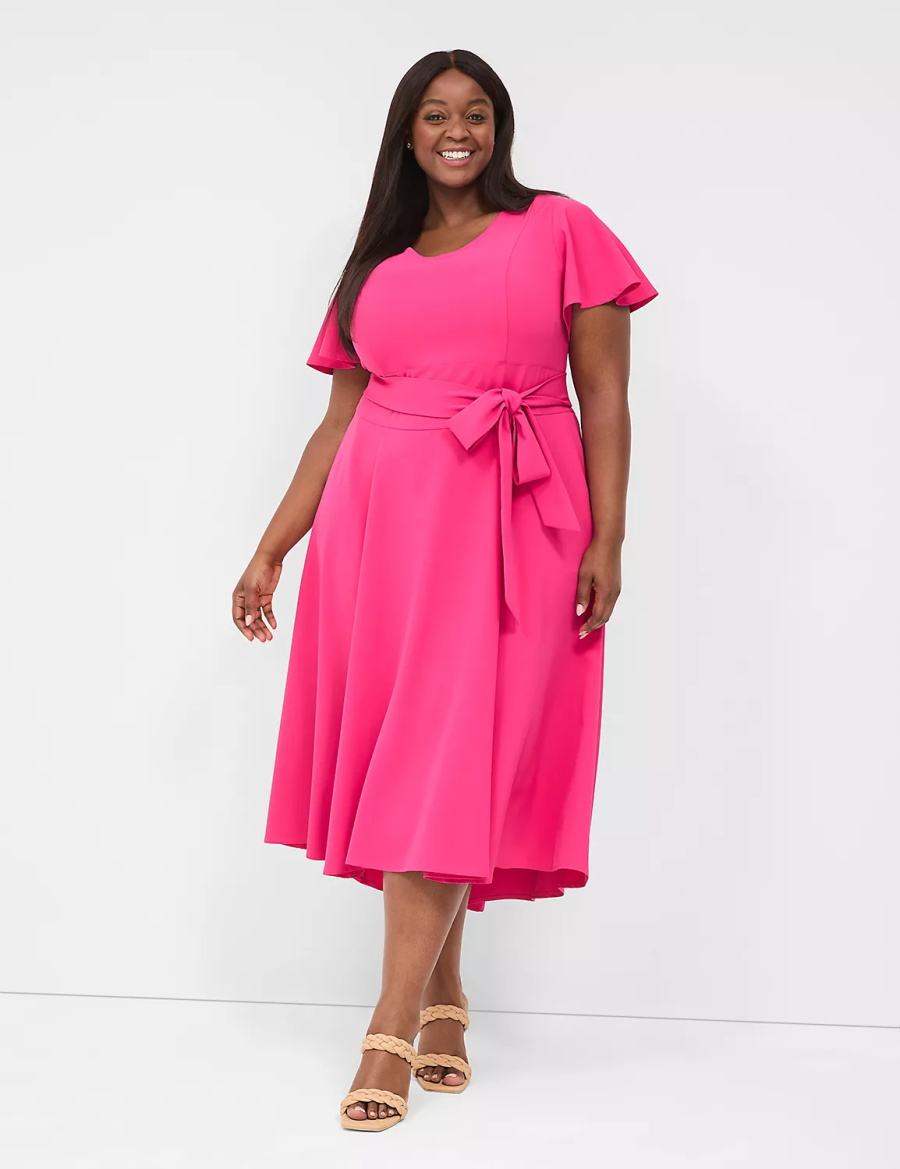 Lane Bryant Lena V-Neck High-Low Midi-jurk Dames Roze | SJE4267PF