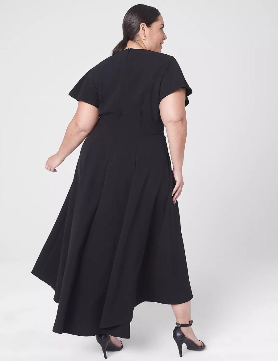 Lane Bryant Lena V-Neck High-Low Midi-jurk Dames Zwart | WLJ3070ZC