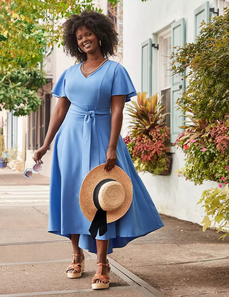 Lane Bryant Lena V-Neck High-Low Midi-jurk Dames Blauw | NUE658AD