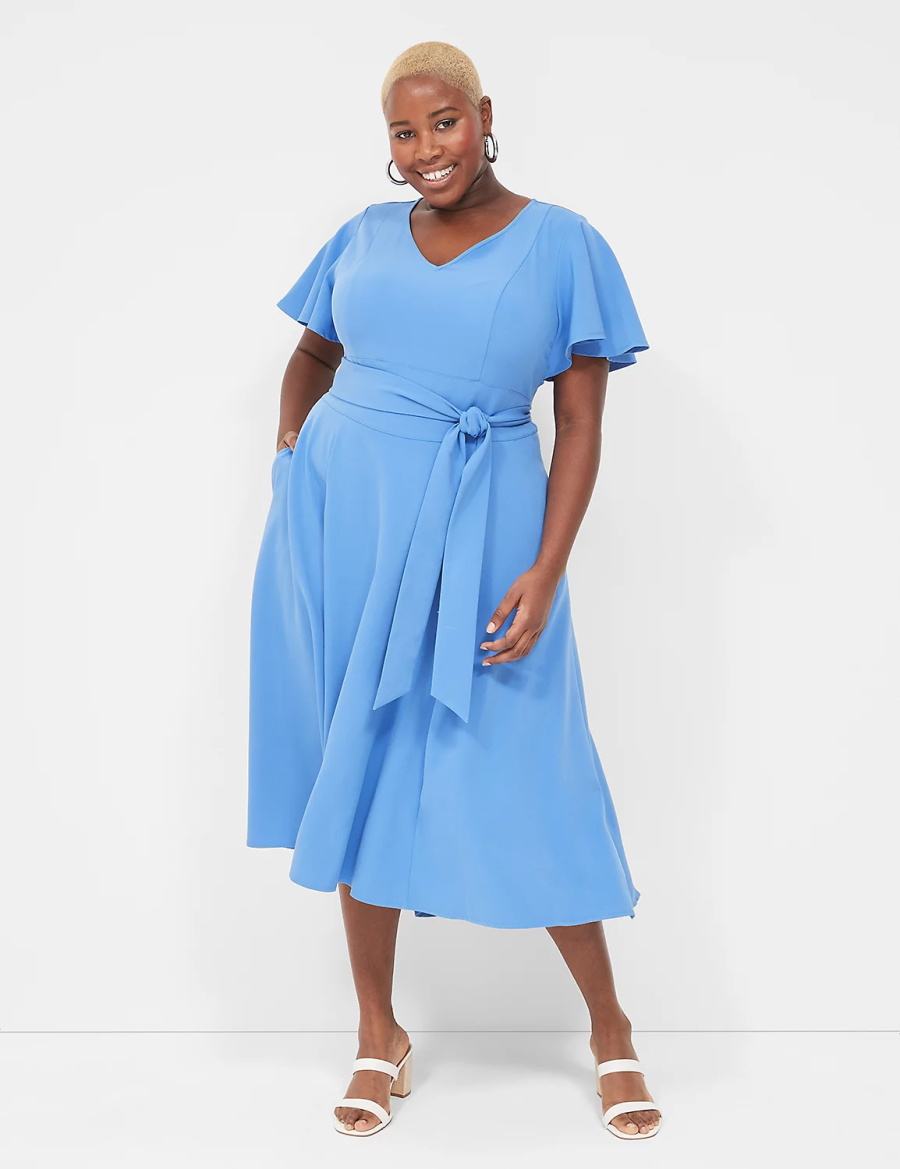 Lane Bryant Lena V-Neck High-Low Midi-jurk Dames Blauw | NUE658AD