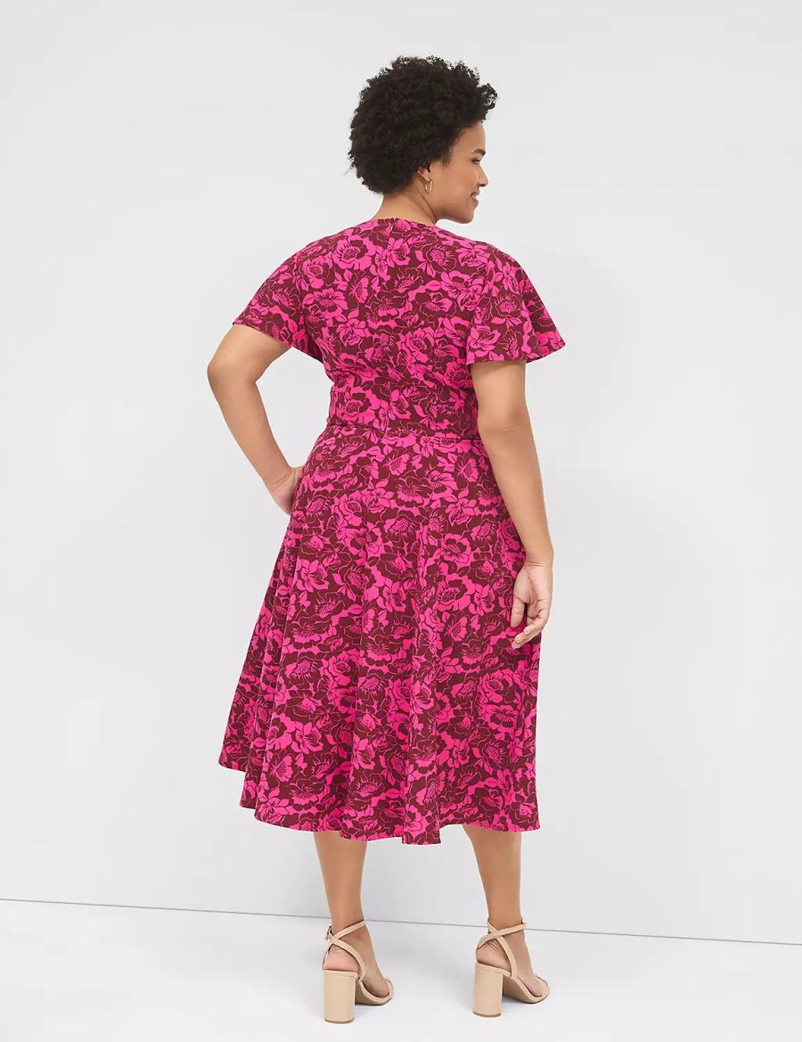 Lane Bryant Lena V-Neck Level-Hem Midi-jurk Dames Roze | CHD1073XN