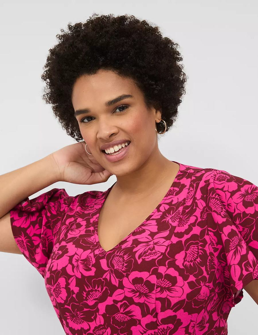 Lane Bryant Lena V-Neck Level-Hem Midi-jurk Dames Roze | CHD1073XN