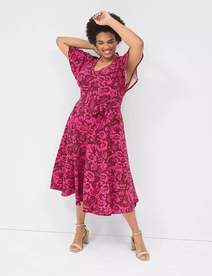 Lane Bryant Lena V-Neck Level-Hem Midi-jurk Dames Roze | CHD1073XN