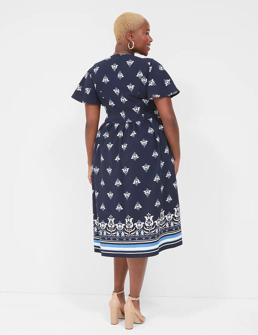 Lane Bryant Lena V-Neck Level-Hem Midi-jurk Dames Blauw | UND7875LD