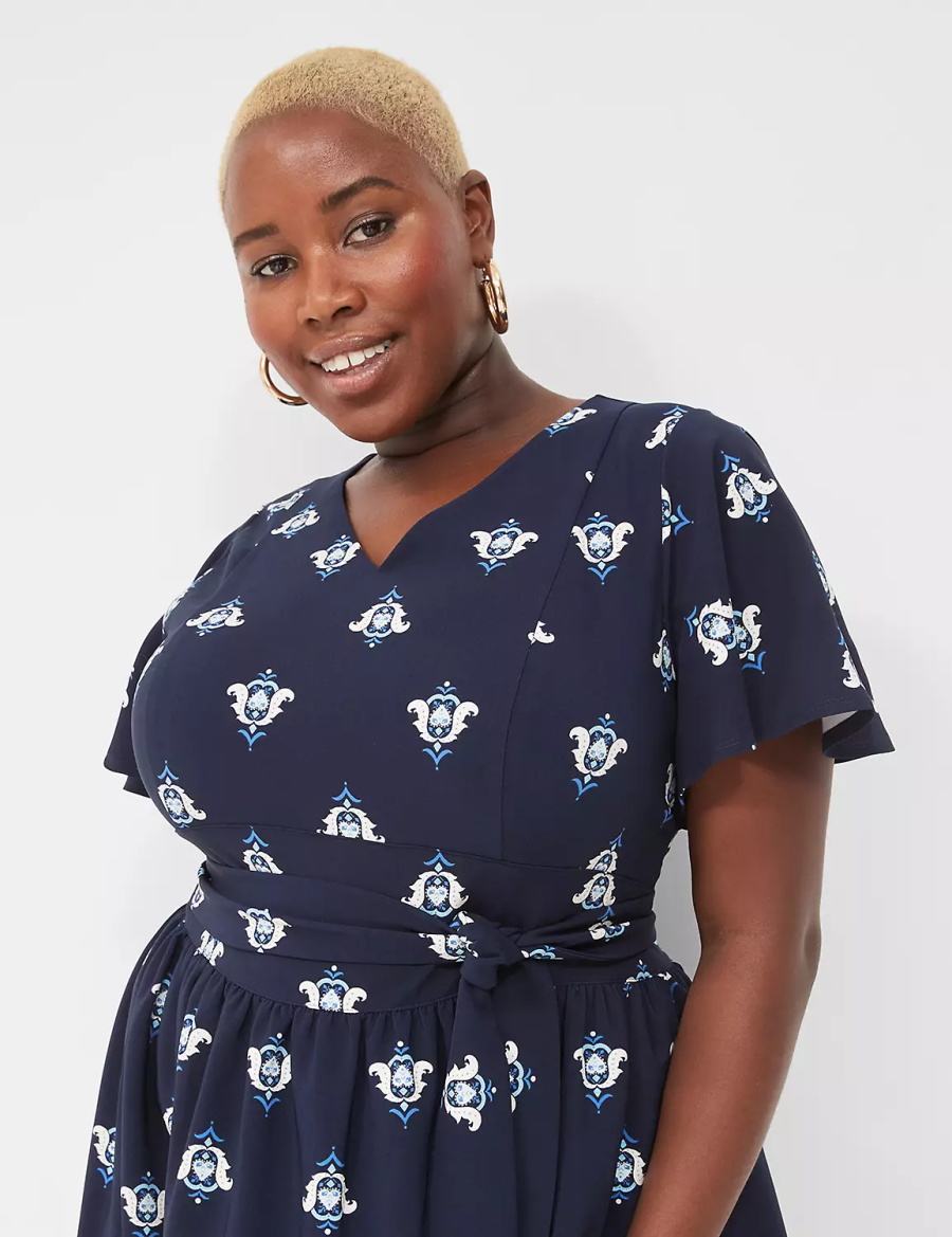 Lane Bryant Lena V-Neck Level-Hem Midi-jurk Dames Blauw | UND7875LD