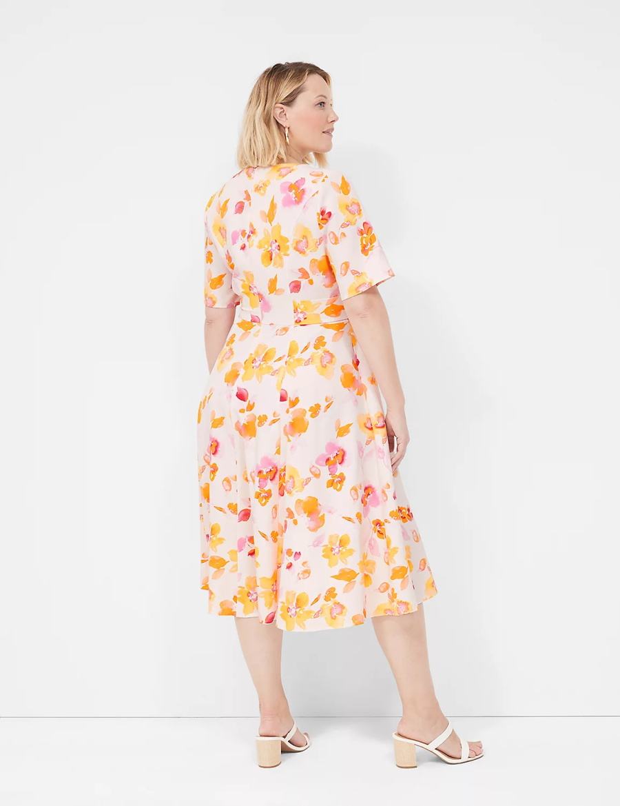 Lane Bryant Lena V-Neck Level-Hem Midi-jurk Dames Roze Oranje | KCE430FB