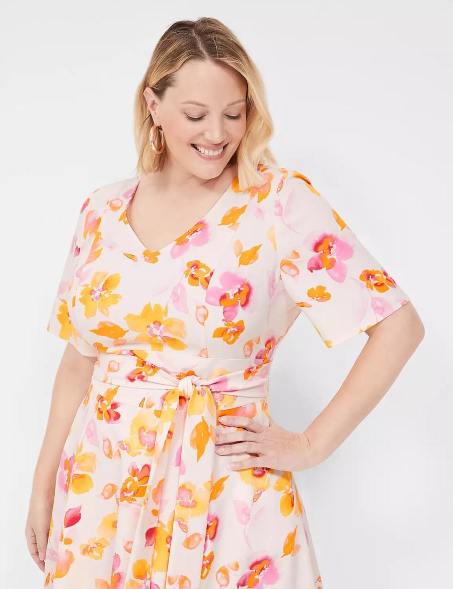 Lane Bryant Lena V-Neck Level-Hem Midi-jurk Dames Roze Oranje | KCE430FB