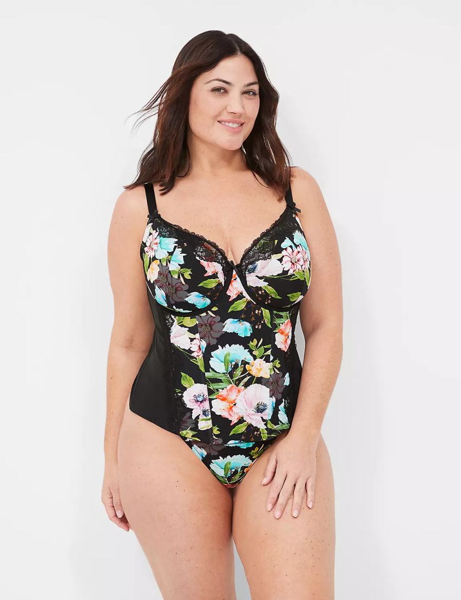 Lane Bryant Lightly Lined Lace-Trim Corset Balconette BH Dames Zwart | WEP1936VA