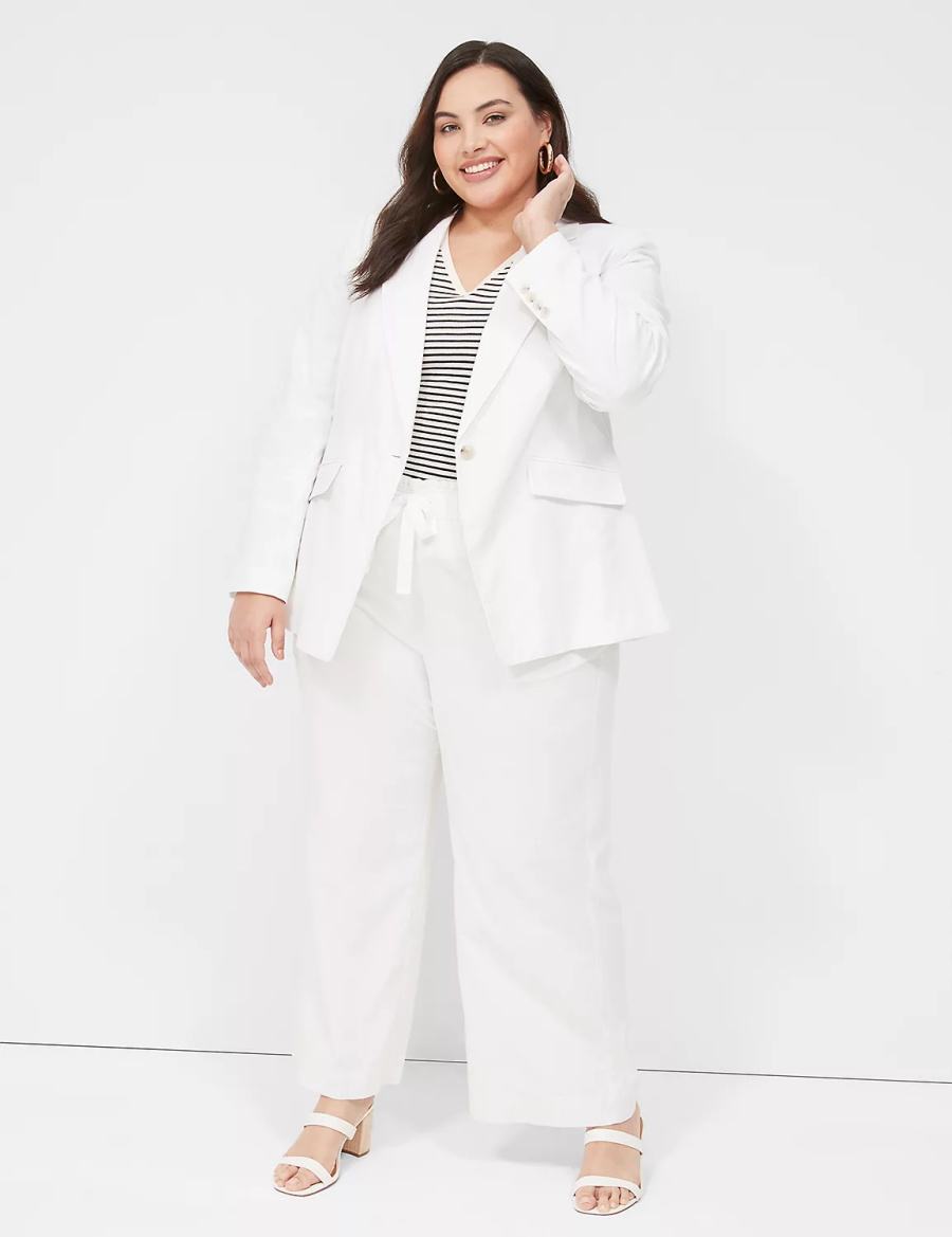 Lane Bryant Linen One-Button Blazer Dames Wit | MTO9822JP