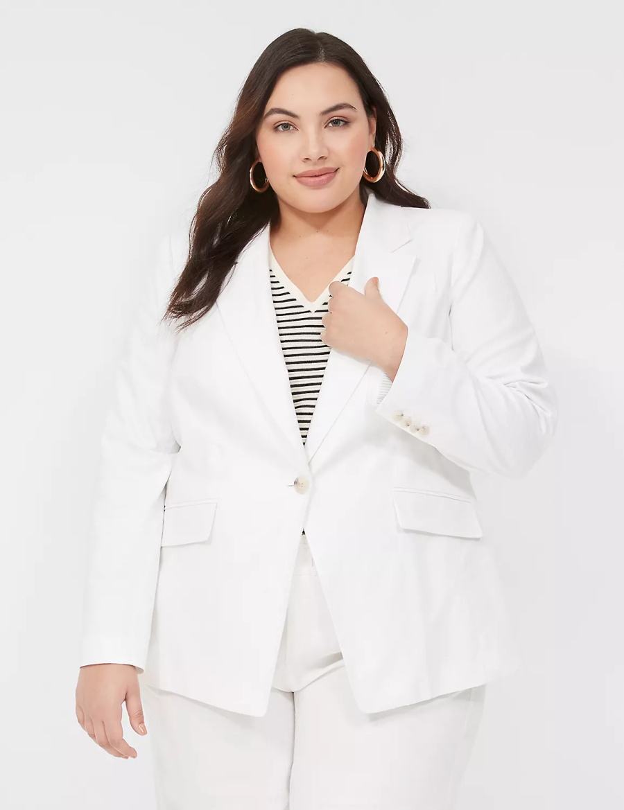 Lane Bryant Linen One-Button Blazer Dames Wit | MTO9822JP