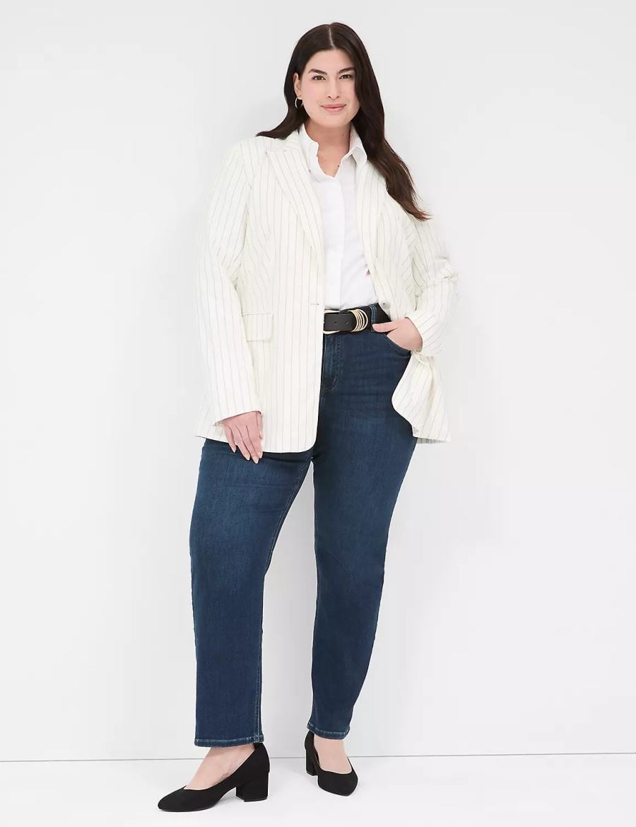 Lane Bryant Linen Pinstripe One-Button Blazer Dames Wit | AXX623OR