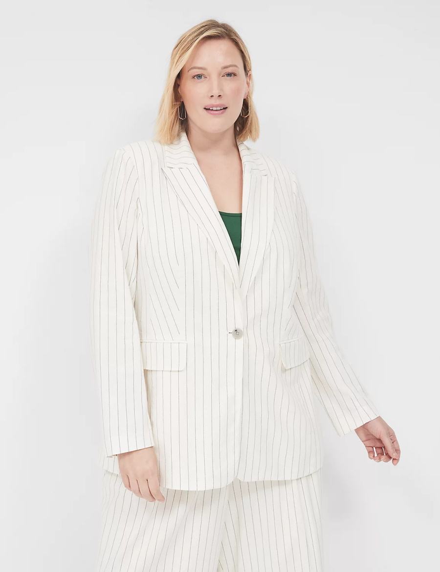 Lane Bryant Linen Pinstripe One-Button Blazer Dames Wit | AXX623OR