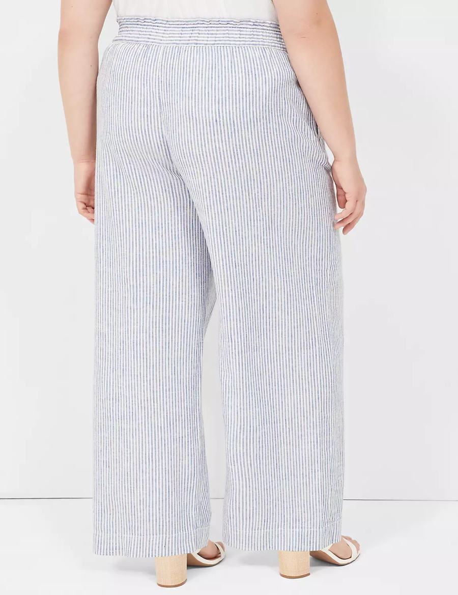 Lane Bryant Linen Stripe Wide Leg Broek Dames Blauw Strepen | USE29100NU