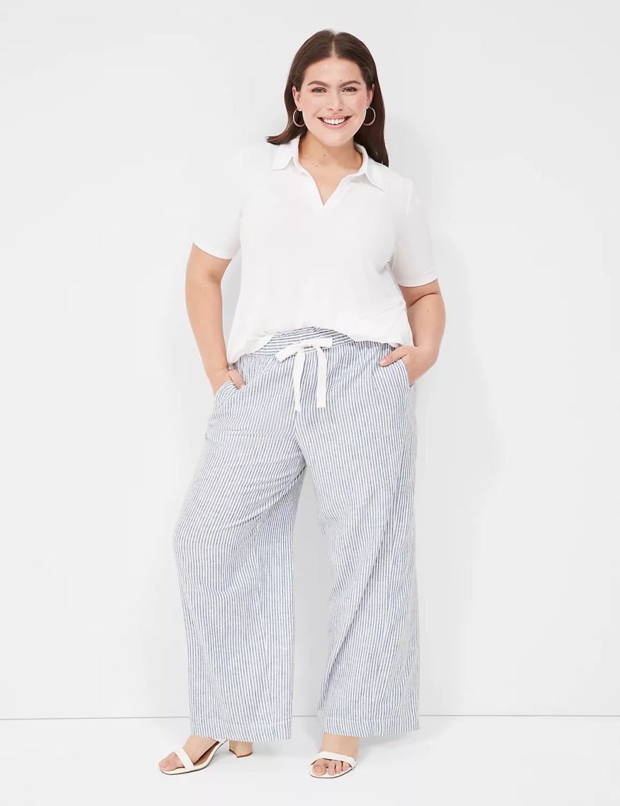Lane Bryant Linen Stripe Wide Leg Broek Dames Blauw Strepen | USE29100NU