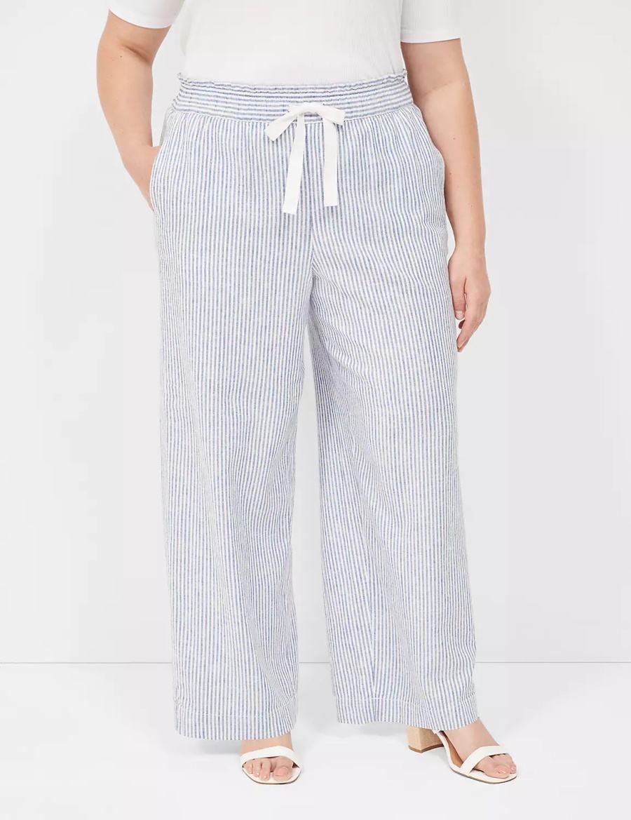 Lane Bryant Linen Stripe Wide Leg Broek Dames Blauw Strepen | USE29100NU
