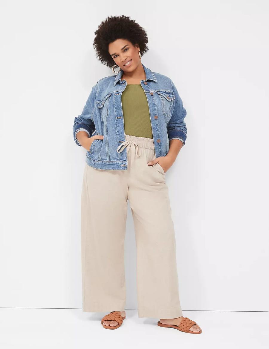 Lane Bryant Linen Wide Leg Broek Dames Beige | THS4163PF