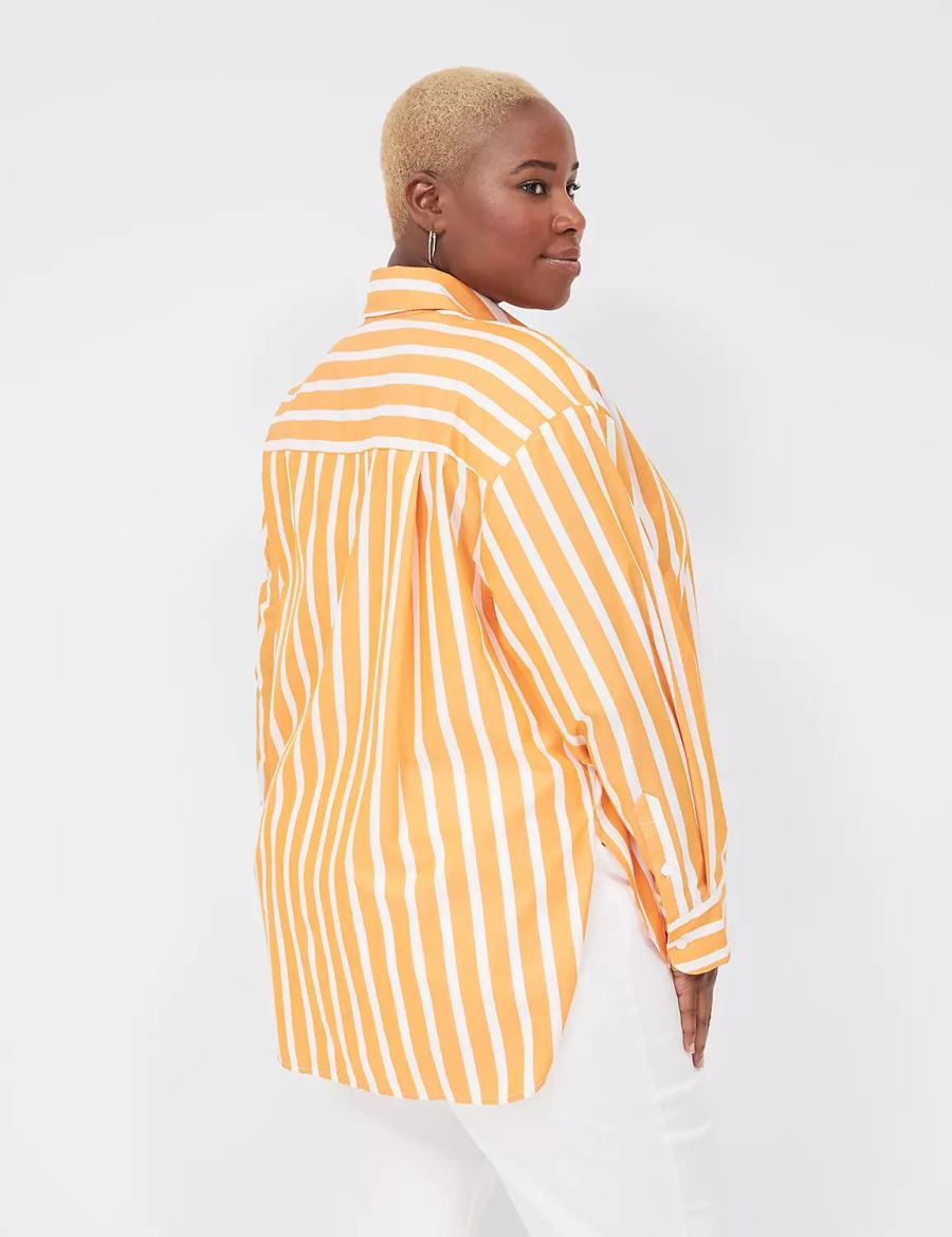 Lane Bryant Long-Sleeve Button-Down Boyfriend Overhemd Dames Oranje Strepen | QKR5758RE