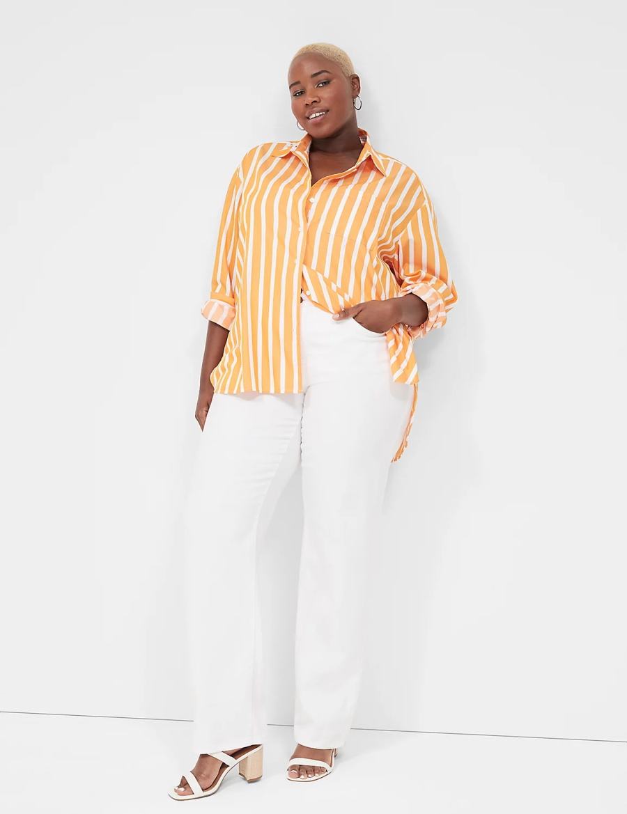 Lane Bryant Long-Sleeve Button-Down Boyfriend Overhemd Dames Oranje Strepen | QKR5758RE