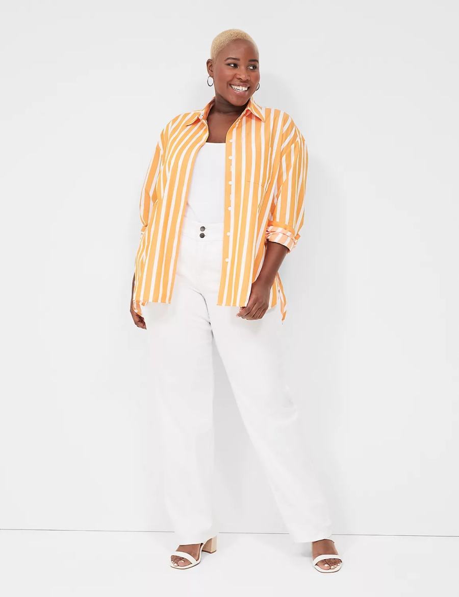 Lane Bryant Long-Sleeve Button-Down Boyfriend Overhemd Dames Oranje Strepen | QKR5758RE