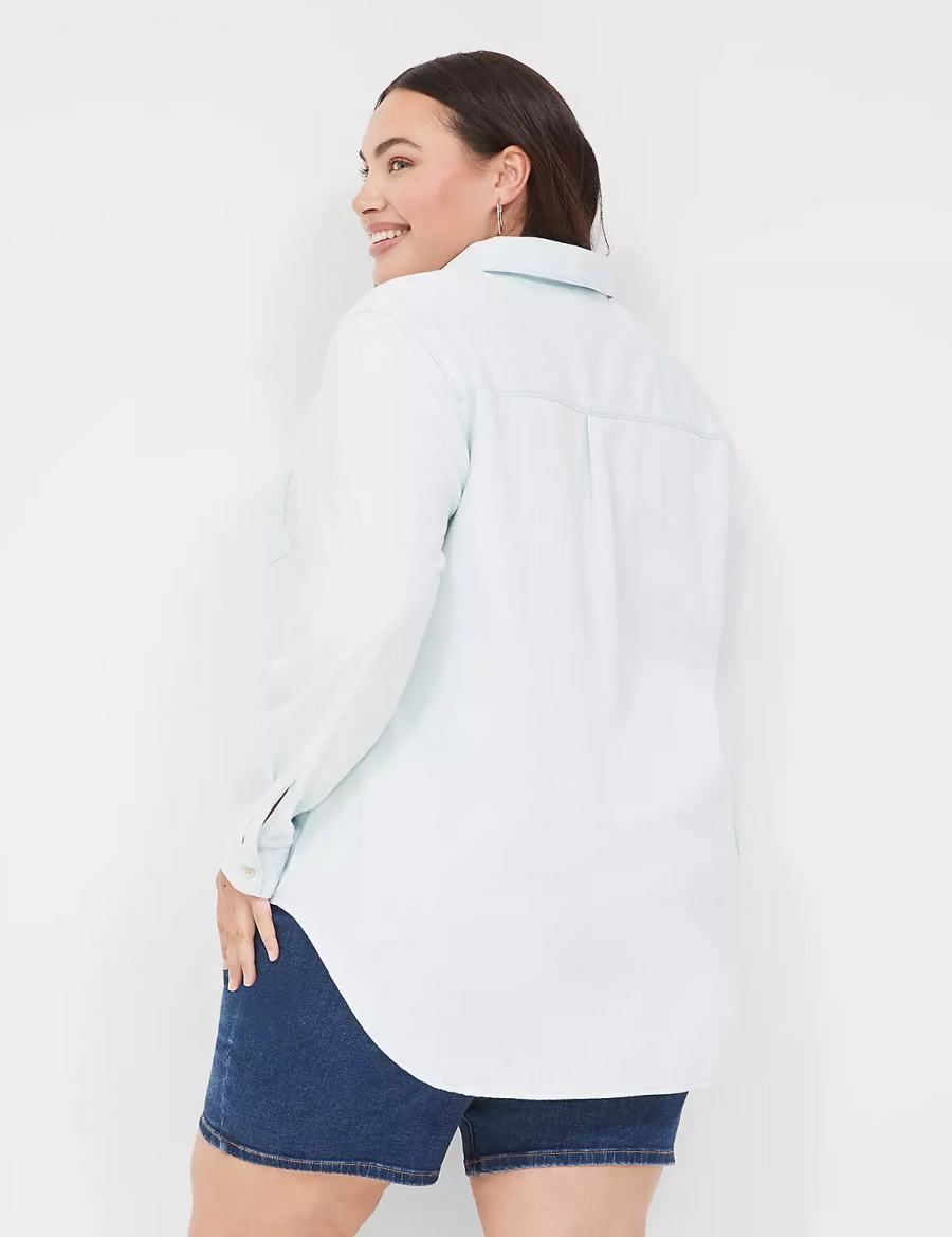 Lane Bryant Long-Sleeve Button-Front Denim Boyfriend Overhemd Dames Lichtblauw | TLZ3545HH