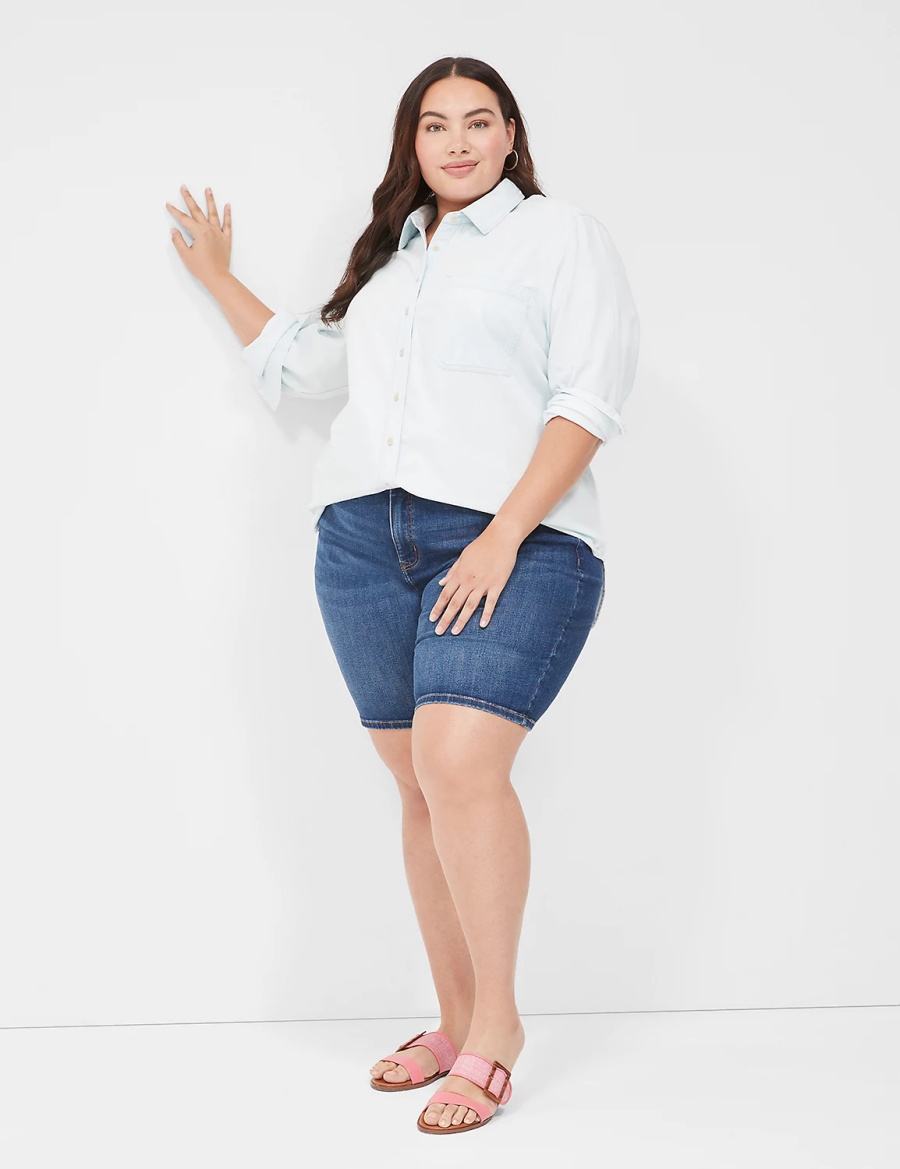 Lane Bryant Long-Sleeve Button-Front Denim Boyfriend Overhemd Dames Lichtblauw | TLZ3545HH