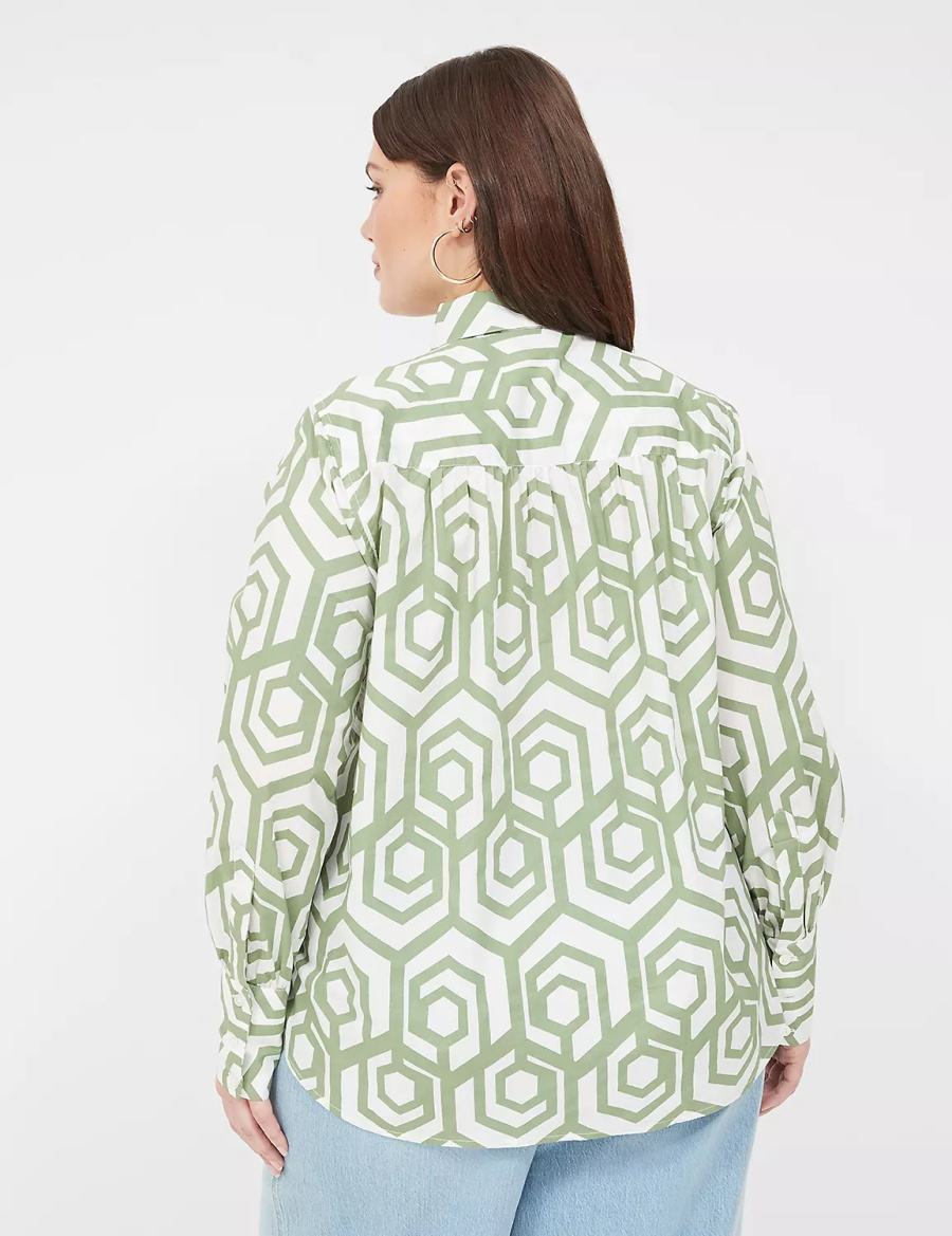 Lane Bryant Long-Sleeve Collar Popover Overhemd Dames Groen | USJ4338FQ