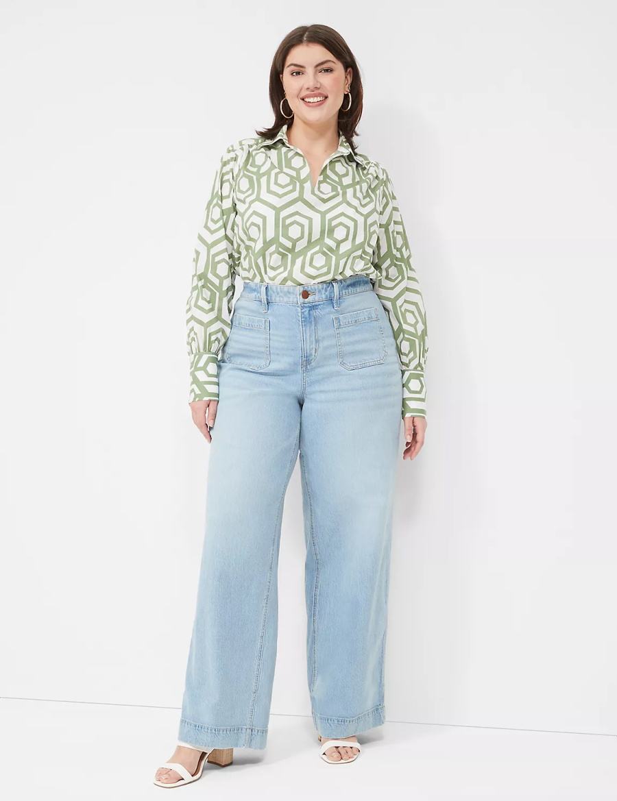 Lane Bryant Long-Sleeve Collar Popover Overhemd Dames Groen | USJ4338FQ