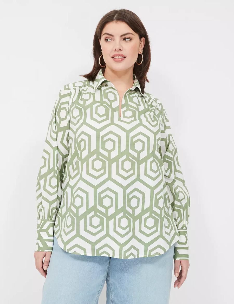 Lane Bryant Long-Sleeve Collar Popover Overhemd Dames Groen | USJ4338FQ