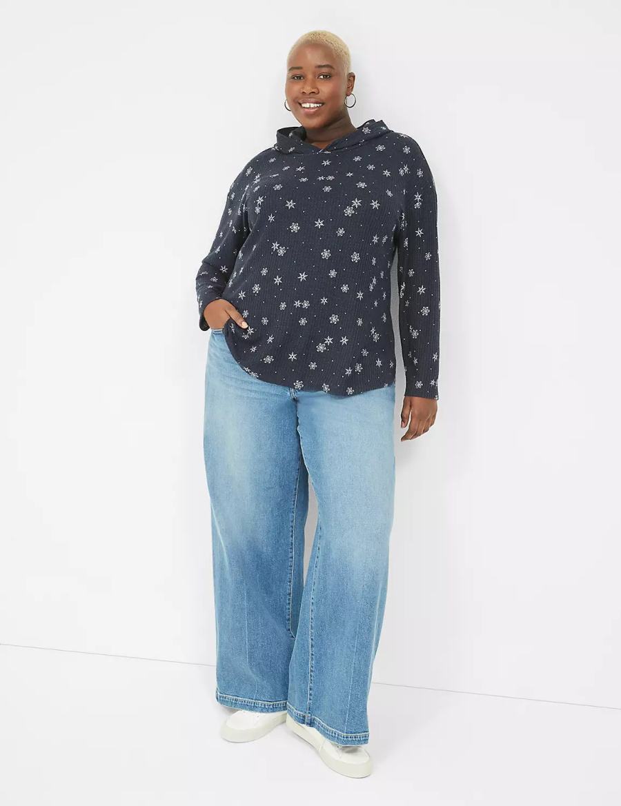 Lane Bryant Long-Sleeve Curved-Hem Tee T-shirts Dames Donkerblauw | WWR9230RP