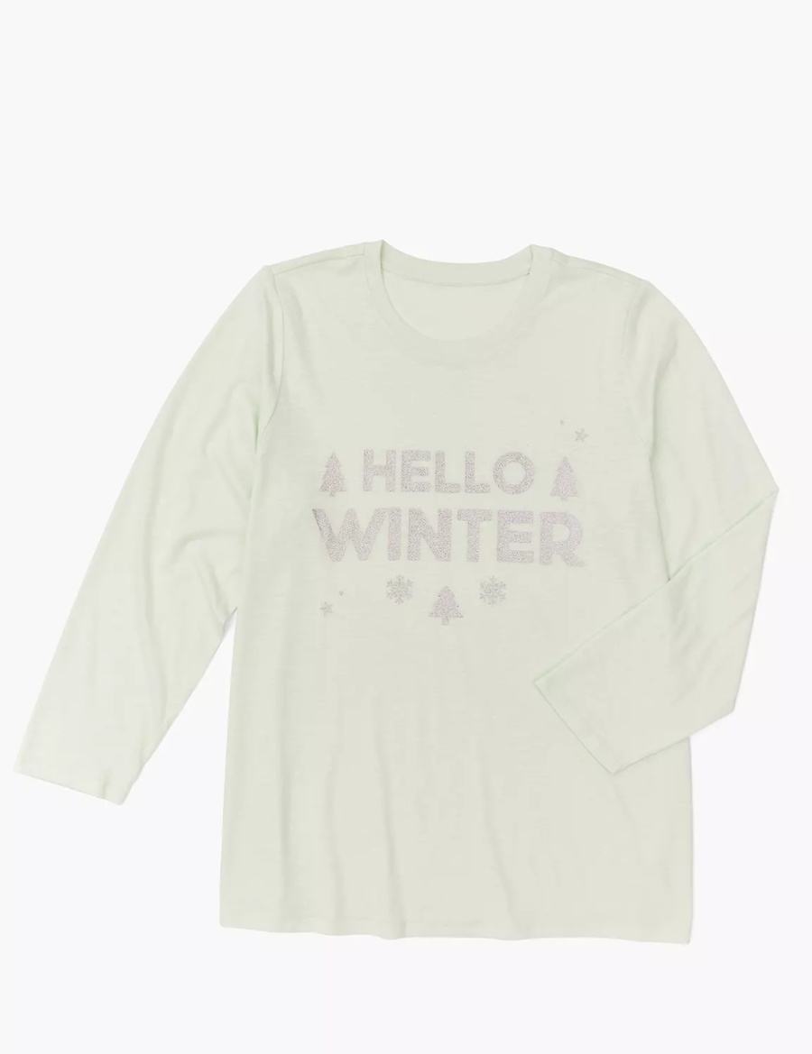 Lane Bryant Long-Sleeve Hello Winter Graphic Tee T-shirts Dames Lichtgroen | CJO373JH