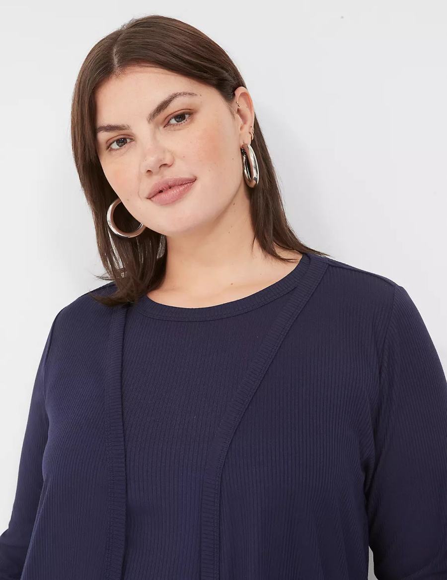 Lane Bryant Long-Sleeve Open-Front Overpiece Badjas Dames Blauw | XAV918KN