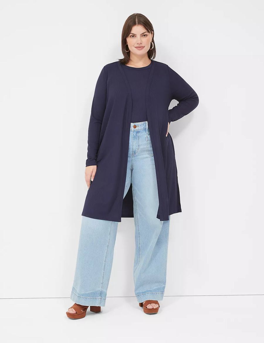 Lane Bryant Long-Sleeve Open-Front Overpiece Badjas Dames Blauw | XAV918KN