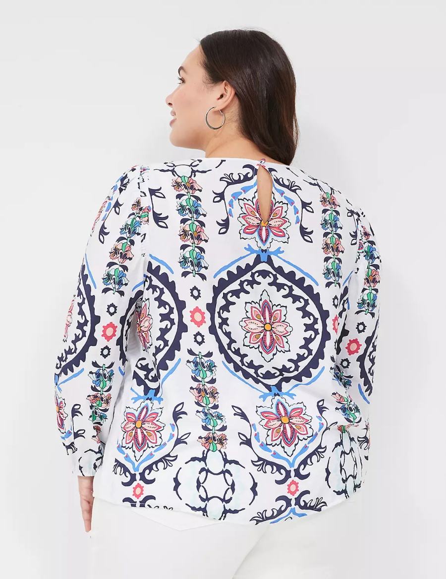 Lane Bryant Long-Sleeve Peasant Blouse Dames Wit Gekleurd | CTW213OB
