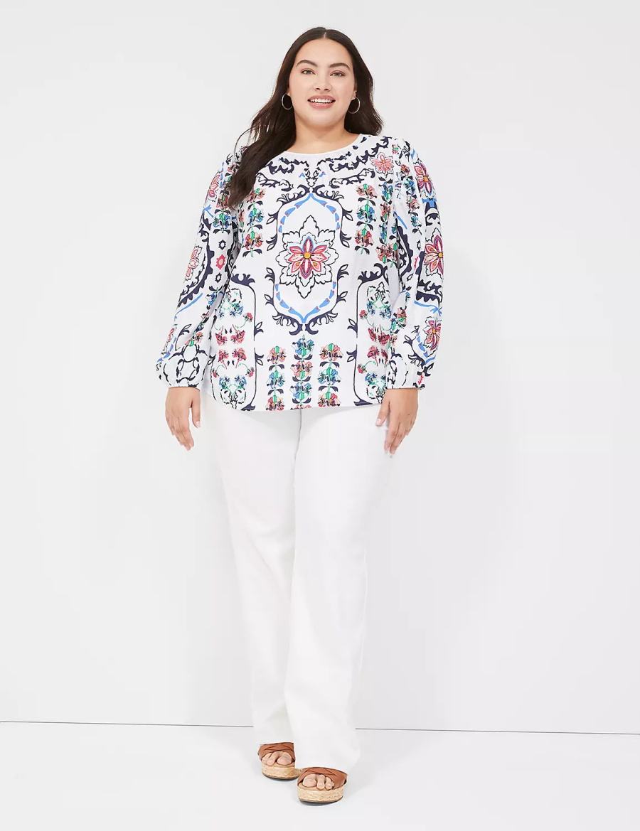 Lane Bryant Long-Sleeve Peasant Blouse Dames Wit Gekleurd | CTW213OB